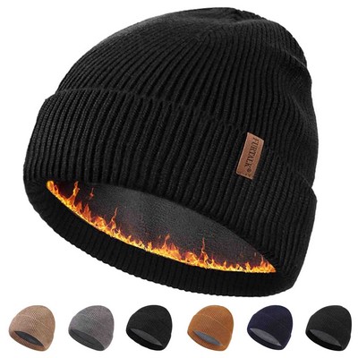 Winter Warm Earflap Hat Thick Fleece Lined Beanie With Ear Cover Stretchy Watch Skull Cap