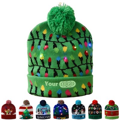 Acrylic Knitted Luminous Christmas Hat With Ball