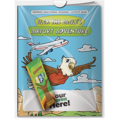 Combo Pack - "Alex the Eagle's Airport Adventure" Coloring Book & 4-Pack of Crayon (Imprinted)
